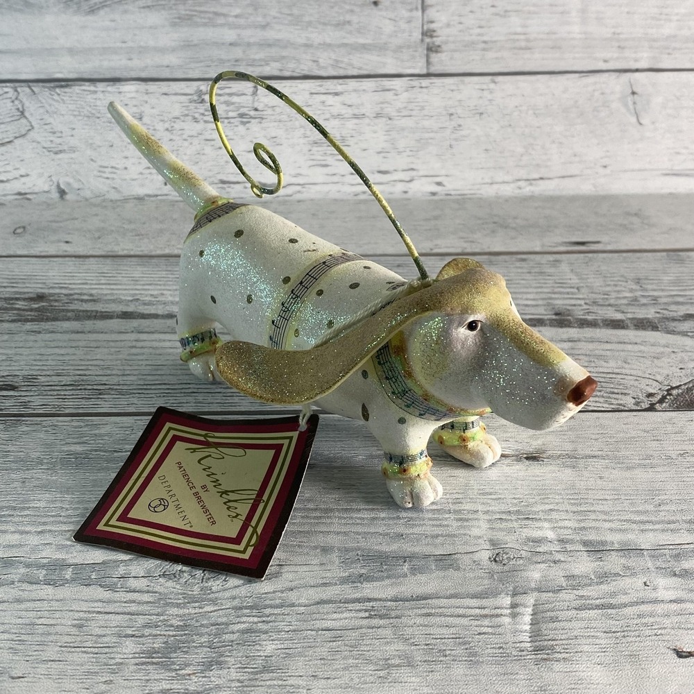 Dept 56 Krinkles Patience Brewster Musical Dog Figurine Card Holder Glitter